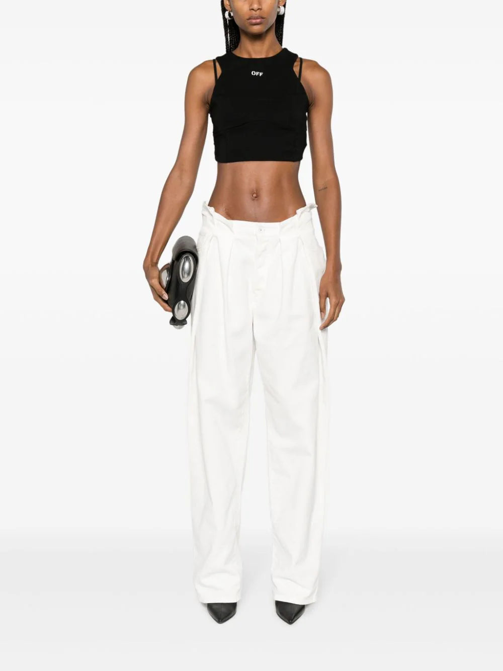 OFF-WHITE WOMEN Laceup Harness Bra Black/White - MAISONDEFASHION.COM