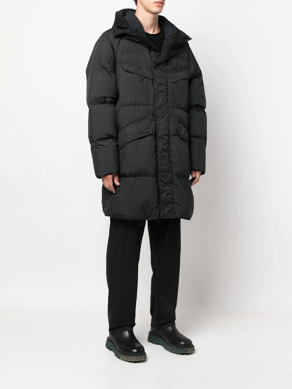 STONE ISLAND Long Down Jacket Black MAISONDEFASHION.COM