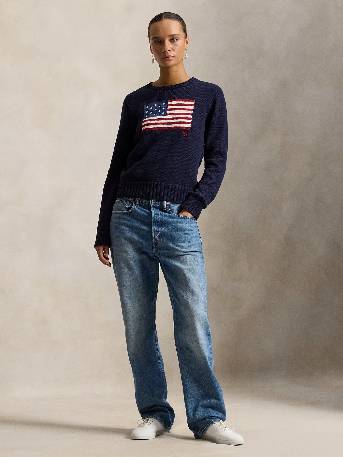 RALPH LAUREN WOMEN The Iconic Flag Jumper Navy - MAISONDEFASHION.COM