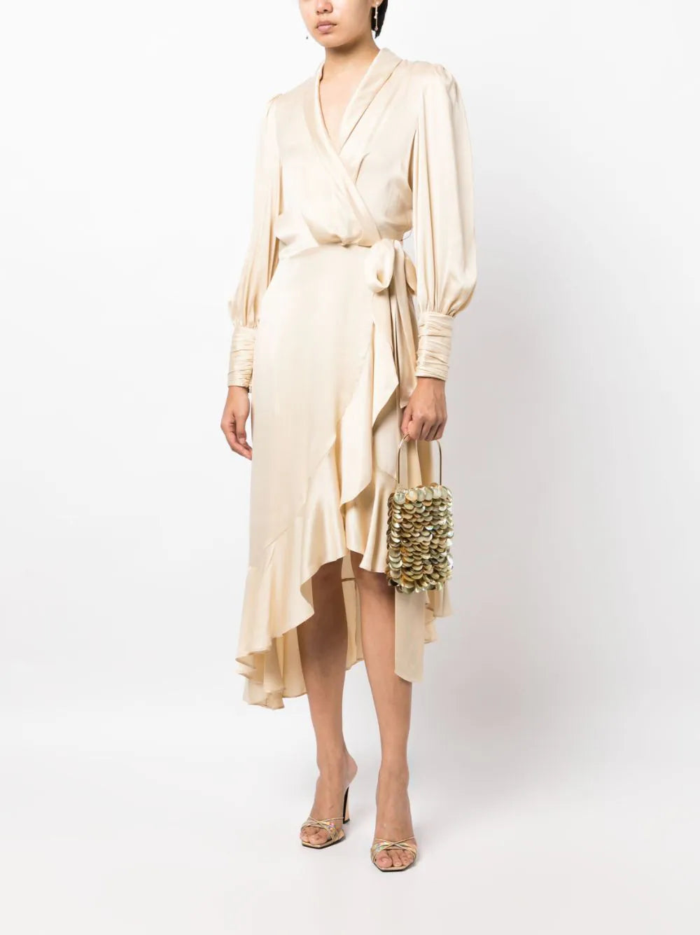 ZIMMERMANN WOMEN Silk Wrap Midi Dress Cream - MAISONDEFASHION.COM
