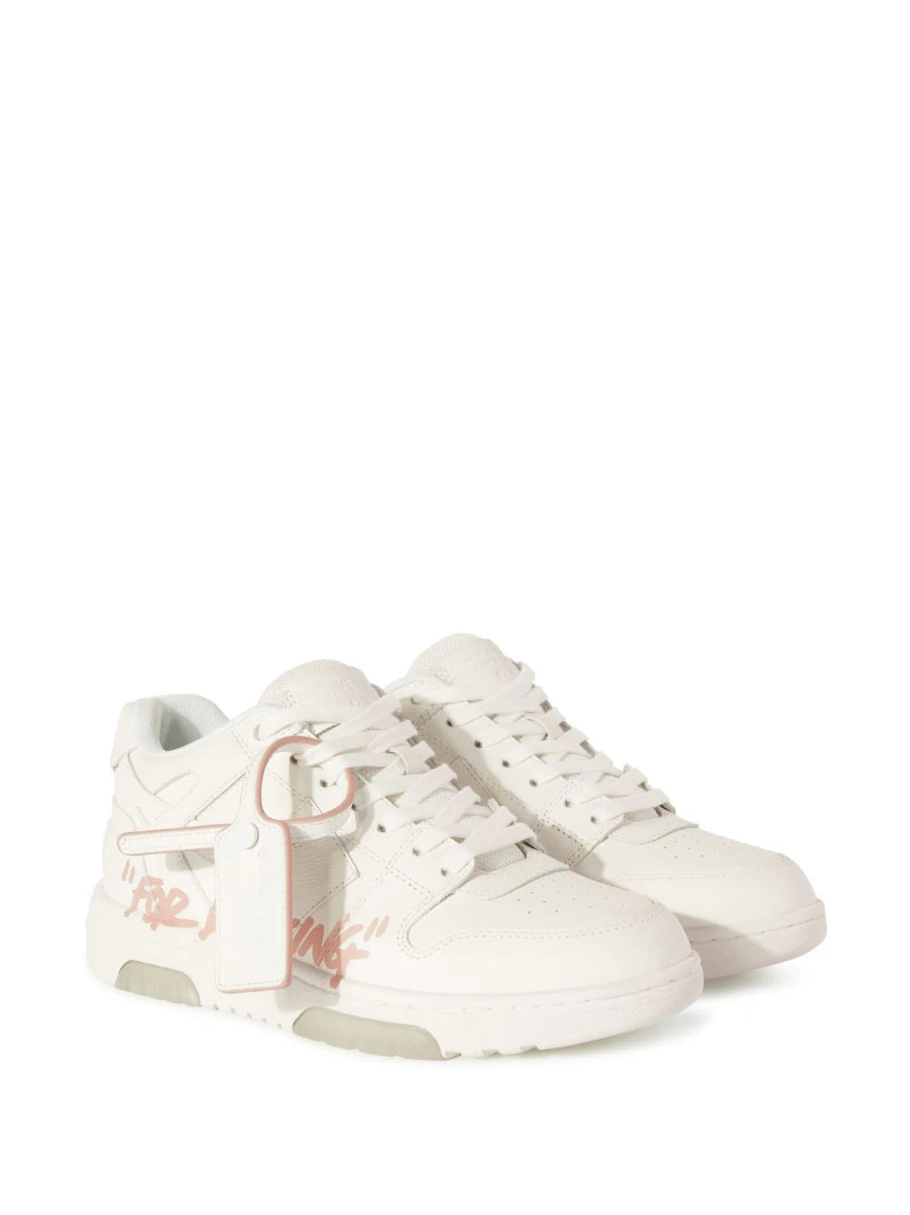 OFF-WHITE WOMEN Out Of Office "For Walking" Leather Sneakers White/Pink - MAISONDEFASHION.COM