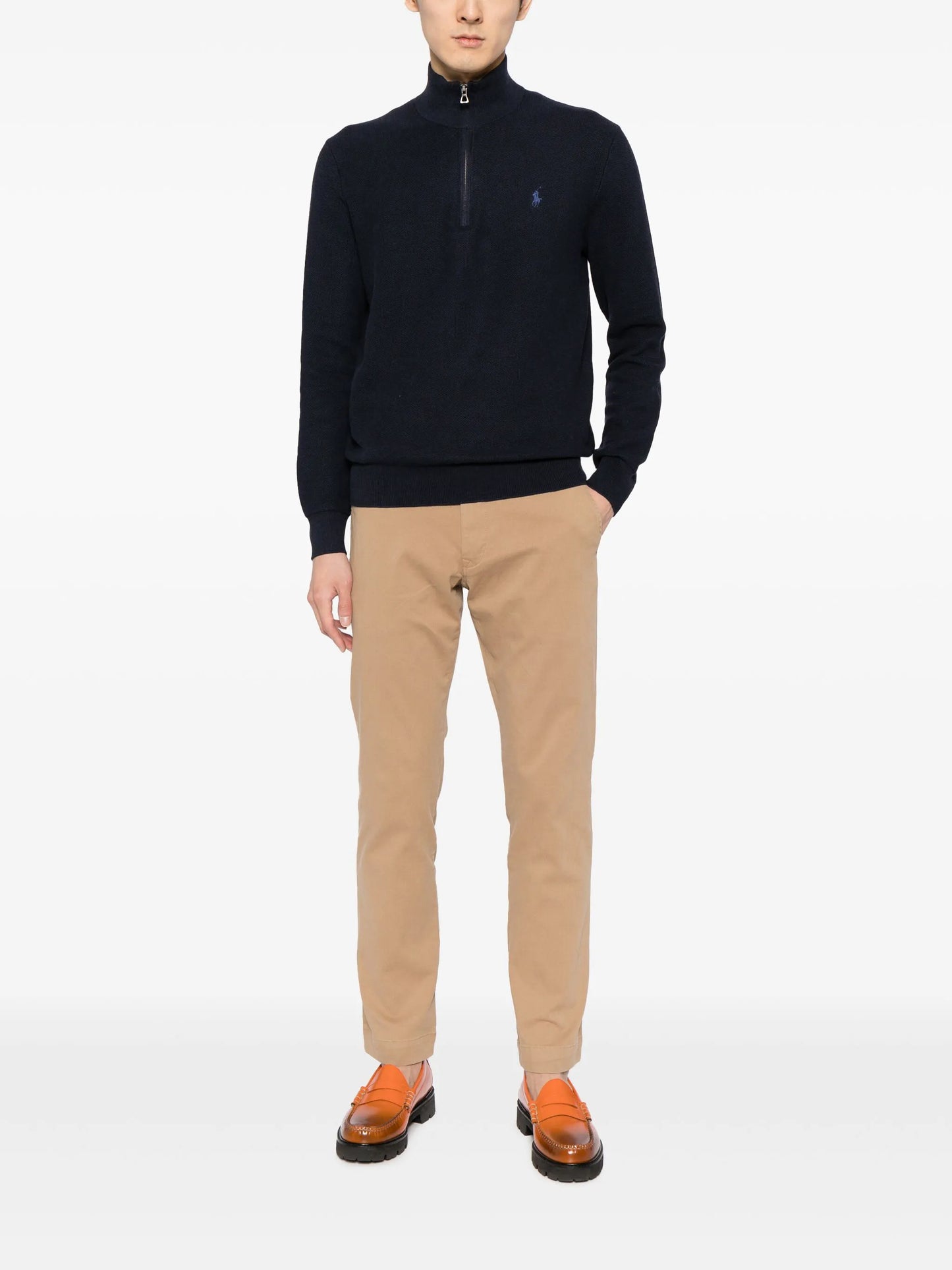 スウェット・トレーナー RALPH LAUREN Logo Embroidered Cotton Half Zip Sweatshirt Nav RALPH LAUREN Logo Embroidered Cotton Half Zip Sweatshirt
