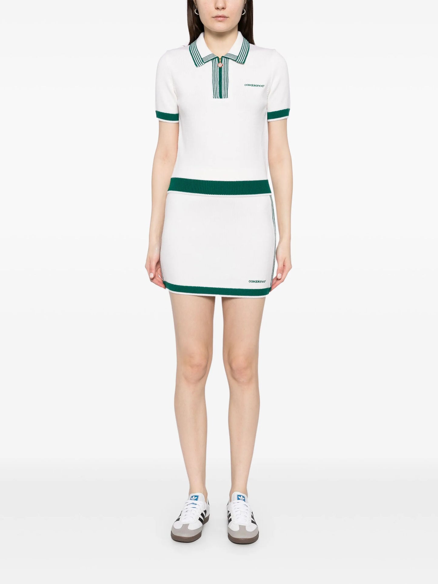 CASABLANCA WOMEN Logo Embroidered Tennis Skirt White/Green - MAISONDEFASHION.COM