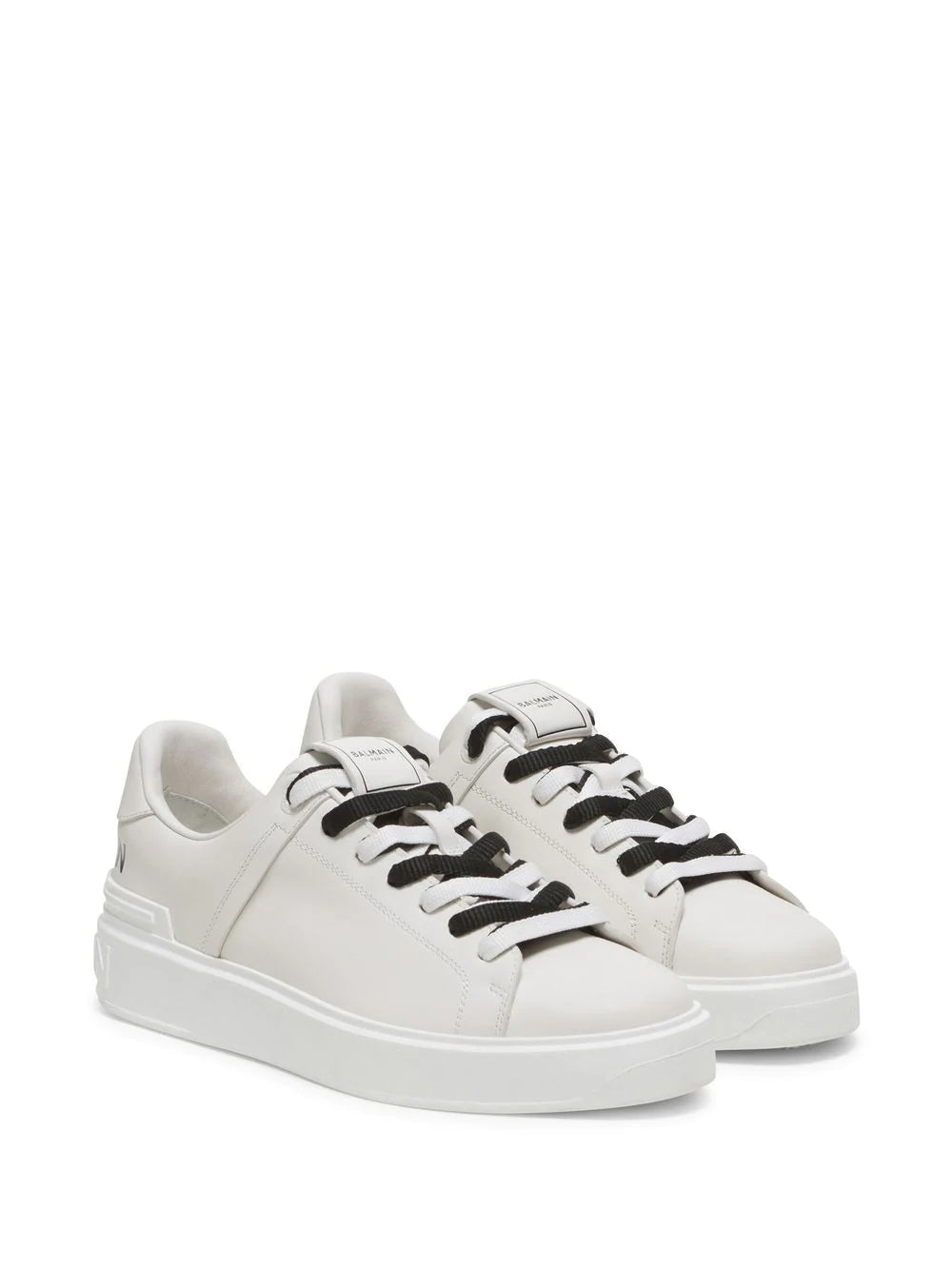 BALMAIN MEN B-Court Leather Print Logo Sneakers White/Black - MAISONDEFASHION.COM