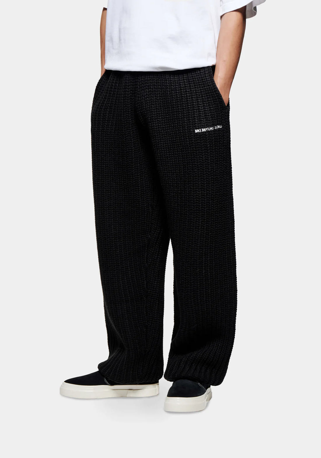 MKI MIYUKI ZOKU Chunky Rib Knit Wide Leg Joggers Black - MAISONDEFASHION.COM