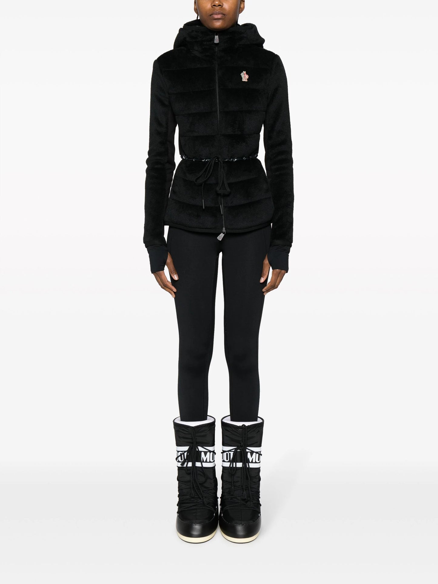 MONCLER GRENOBLE WOMEN Padded Fleece Zip Up Hoodie Black - MAISONDEFASHION.COM