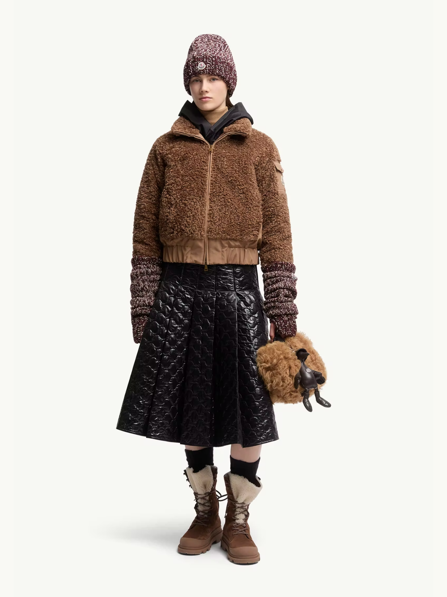 MONCLER WOMEN Coligny Teddy Short Down Jacket Brown - MAISONDEFASHION.COM