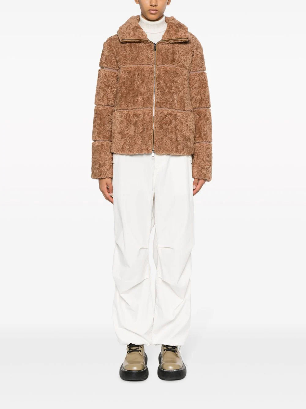 MONCLER WOMEN Segura Sherpa Padded Down Jacket Brown - MAISONDEFASHION.COM