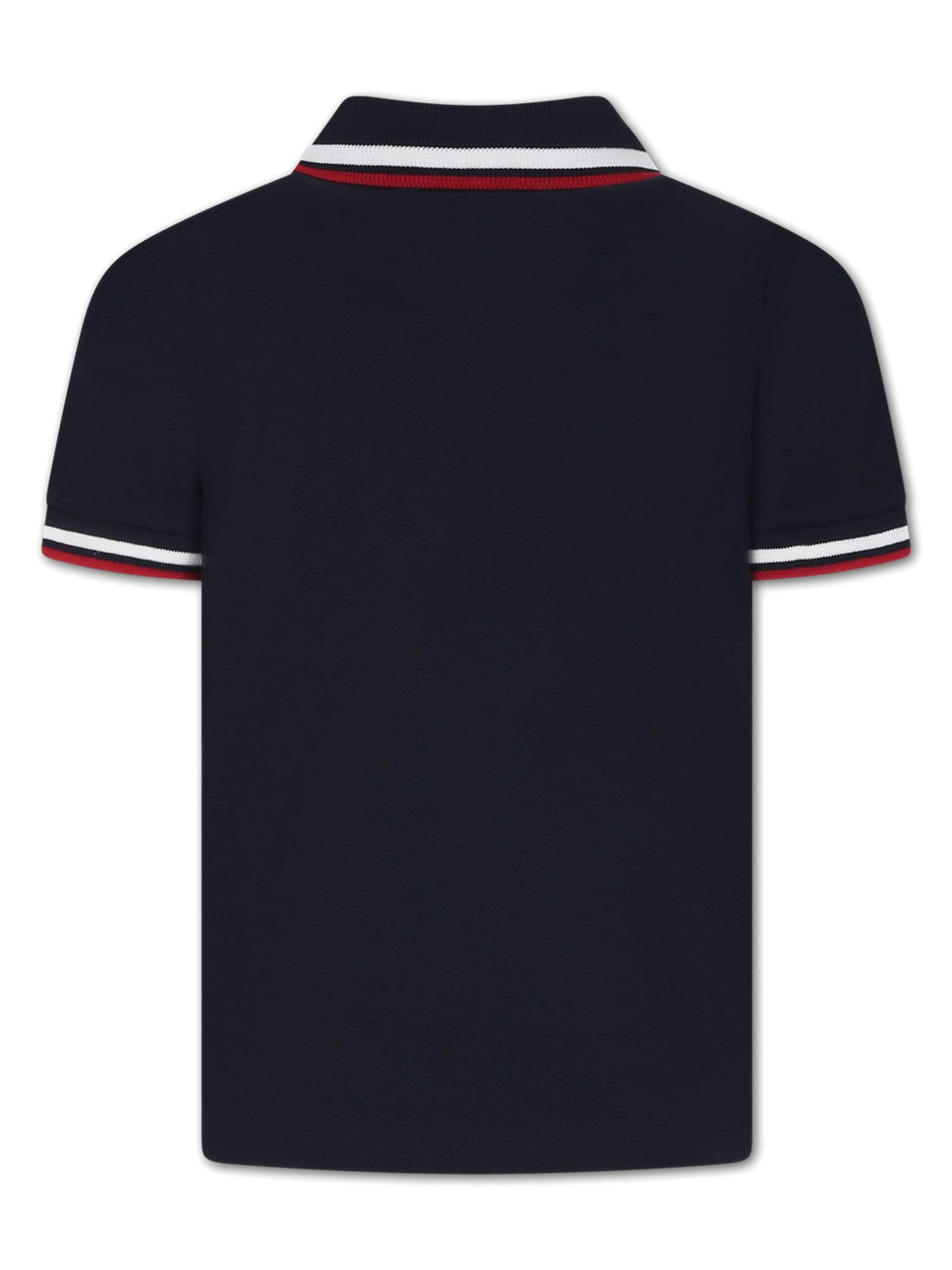 MONCLER KIDS Boys Logo Appliqué Tricolour Trim Polo Shirt Navy