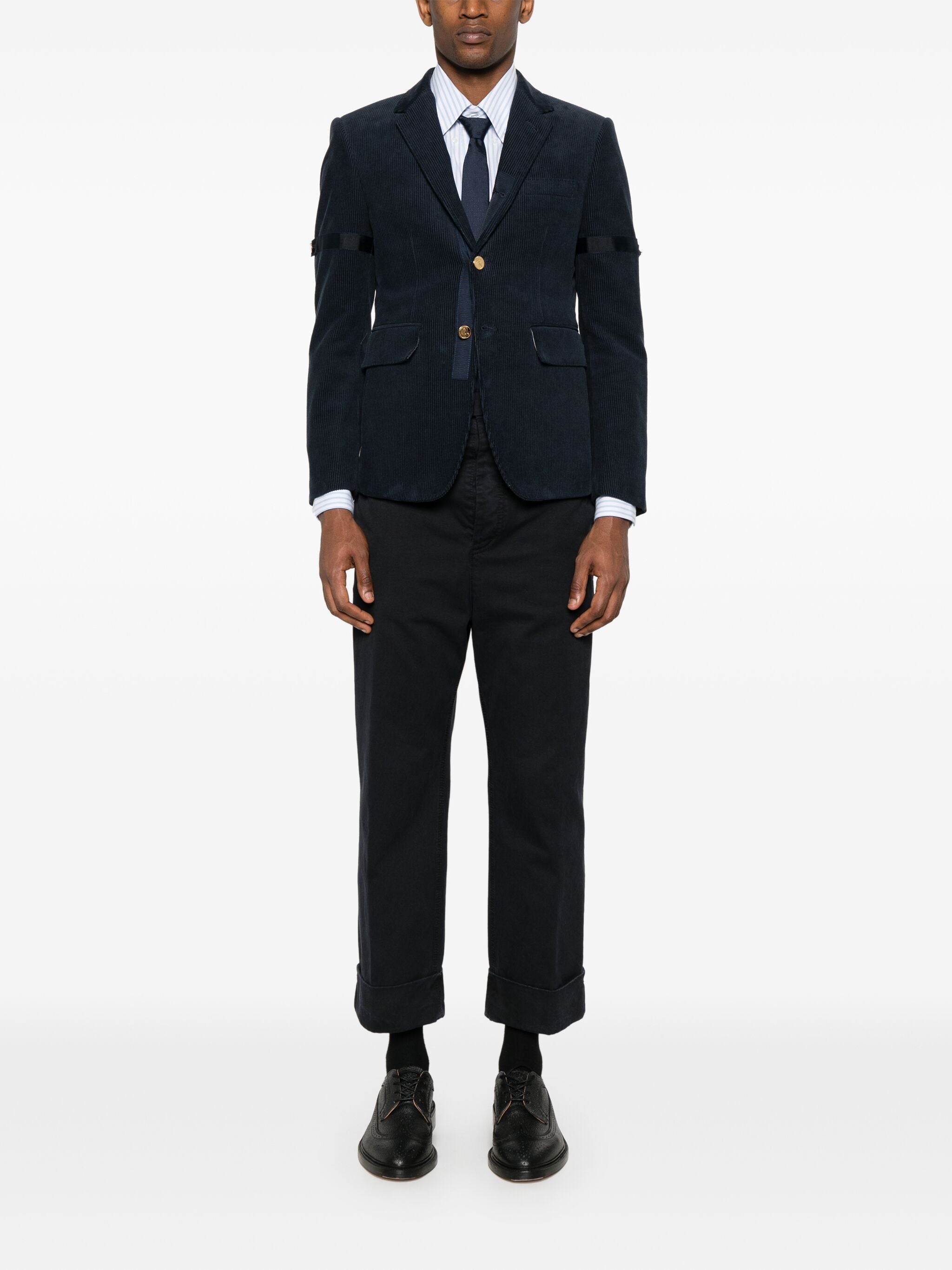 THOM BROWNE Striped Cotton Shirt Light Blue