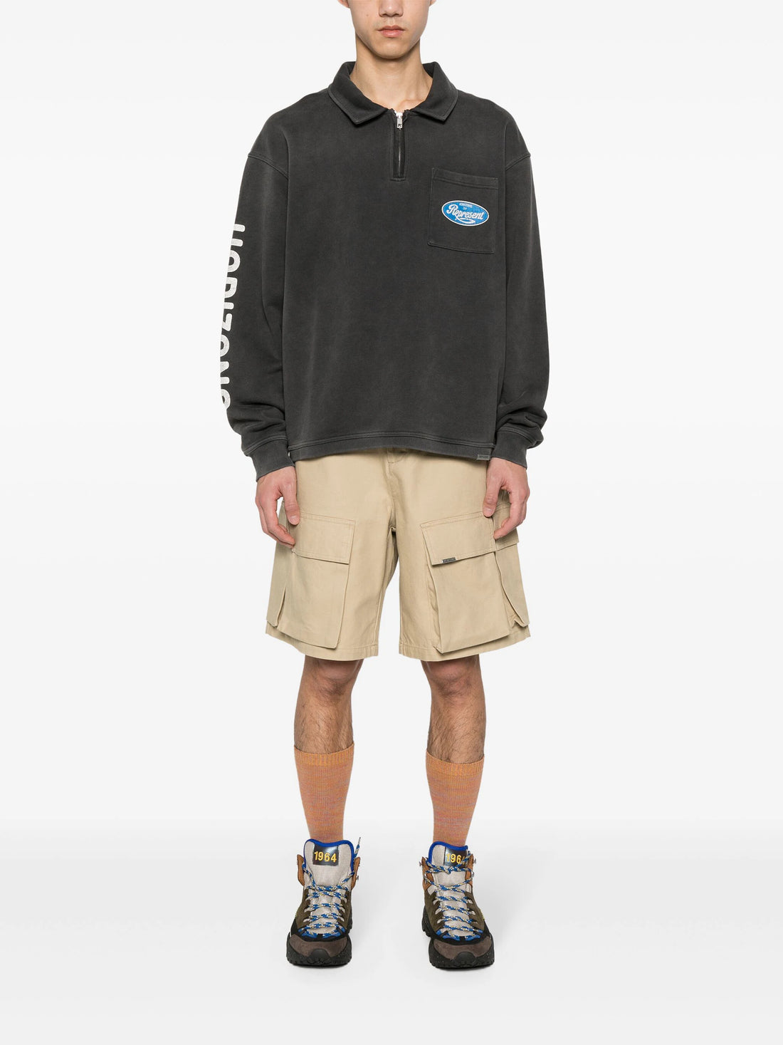 REPRESENT Logo-Plaque Baggy Cotton Cargo Shorts Sandstone