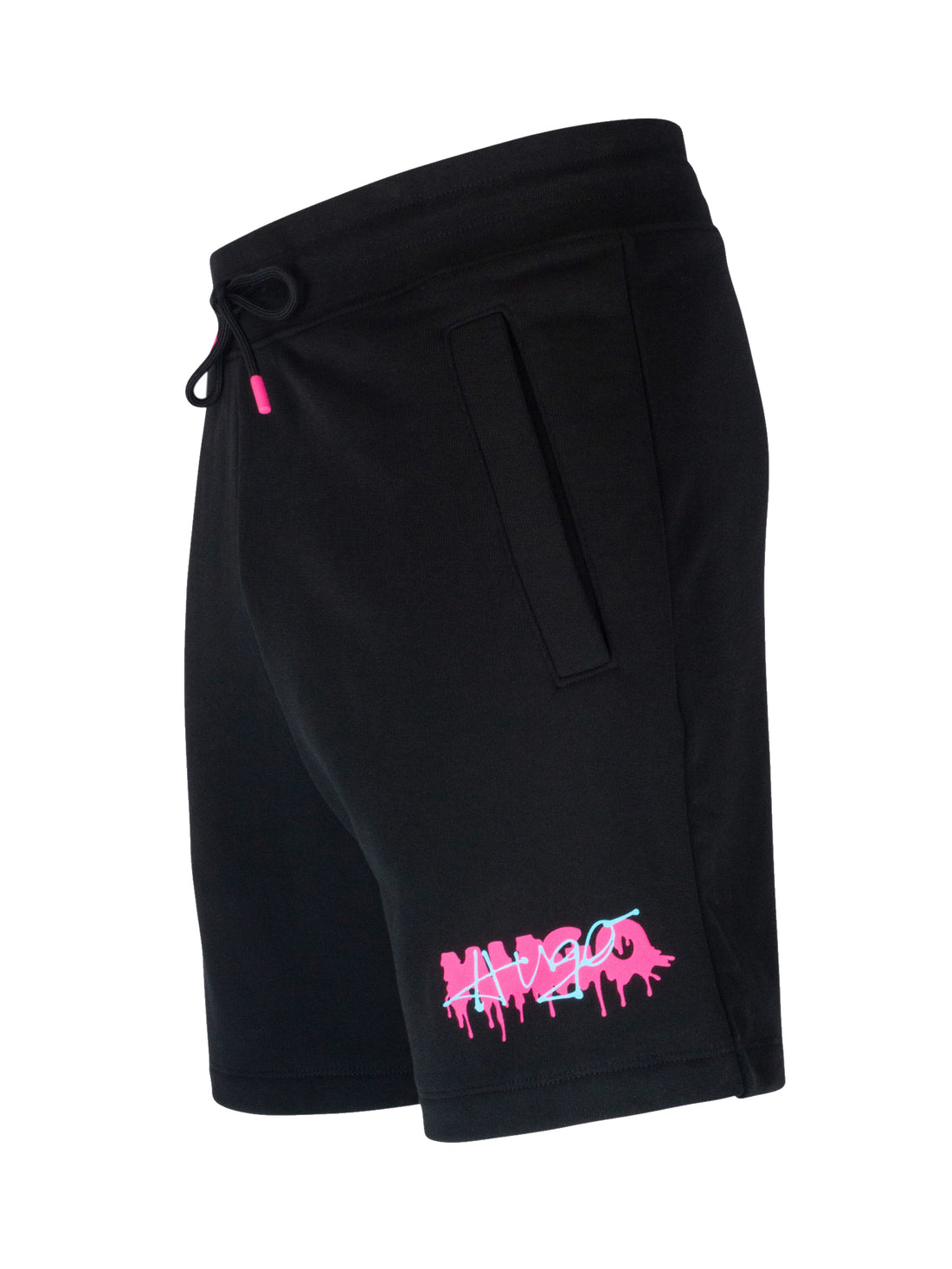 HUGO Logo Print Graphic Dapalmi Cotton Shorts Black