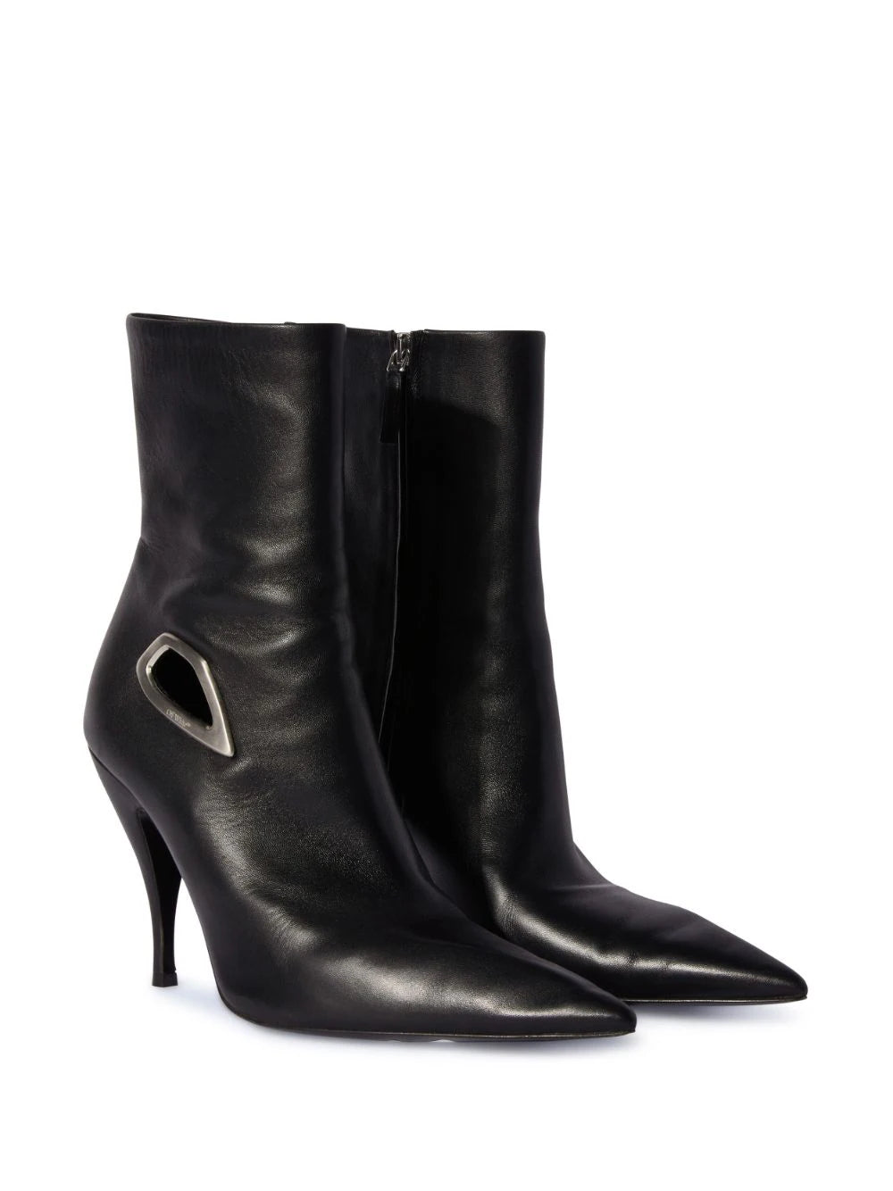 OFF-WHITE WOMEN Crescent Leather Bootie Black/Silver - MAISONDEFASHION.COM