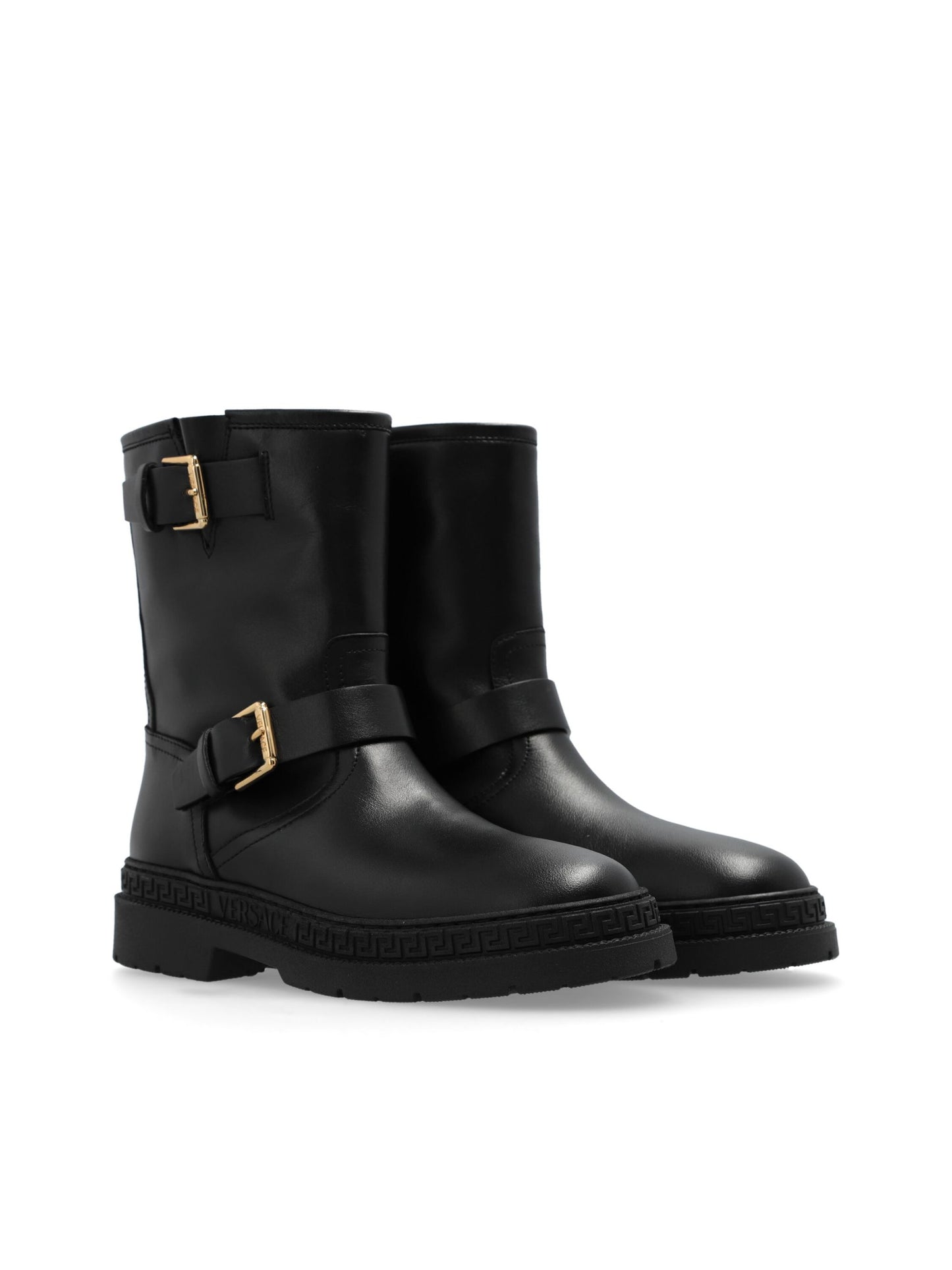 VERSACE KIDS Girls La Medusa Leather Biker Boots Black - MAISONDEFASHION.COM