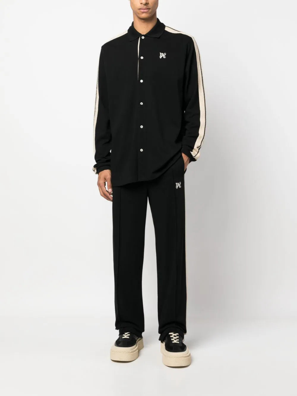 PALM ANGELS MEN Pa Monogram Piquet Trackshirt Black - MAISONDEFASHION.COM