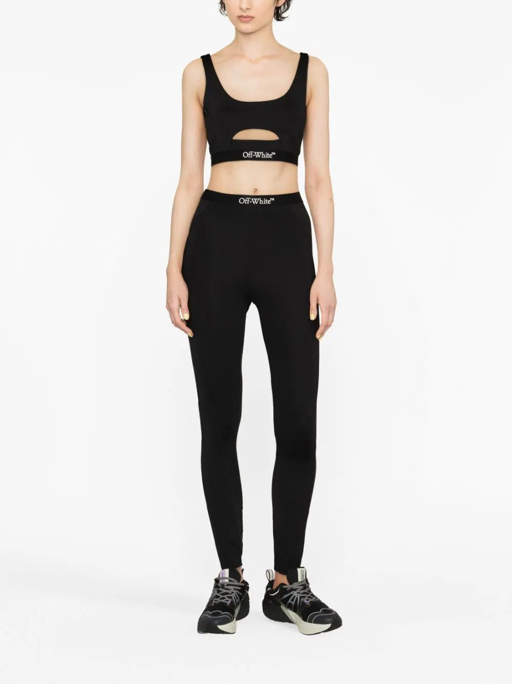 OFF-WHITE WOMEN Logo Band Cutout Bra Black/White - MAISONDEFASHION.COM