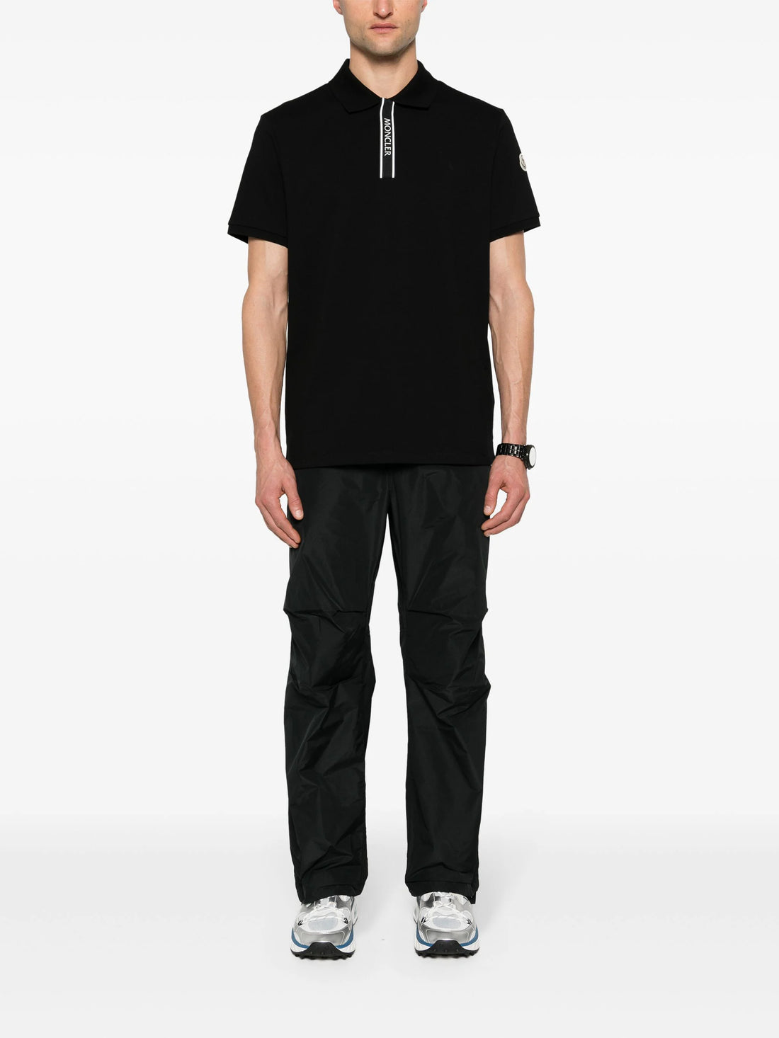 MONCLER Logo Collar Printed Cotton Polo Shirt Black - MAISONDEFASHION.COM