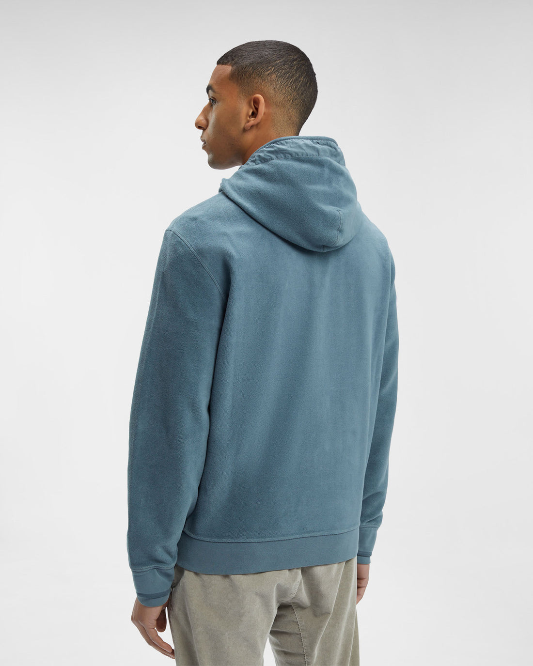 C.P. COMPANY Reverse Brushed & Emerized Diag. Fleece Zipped Hoodie Blue - MAISONDEFASHION.COM