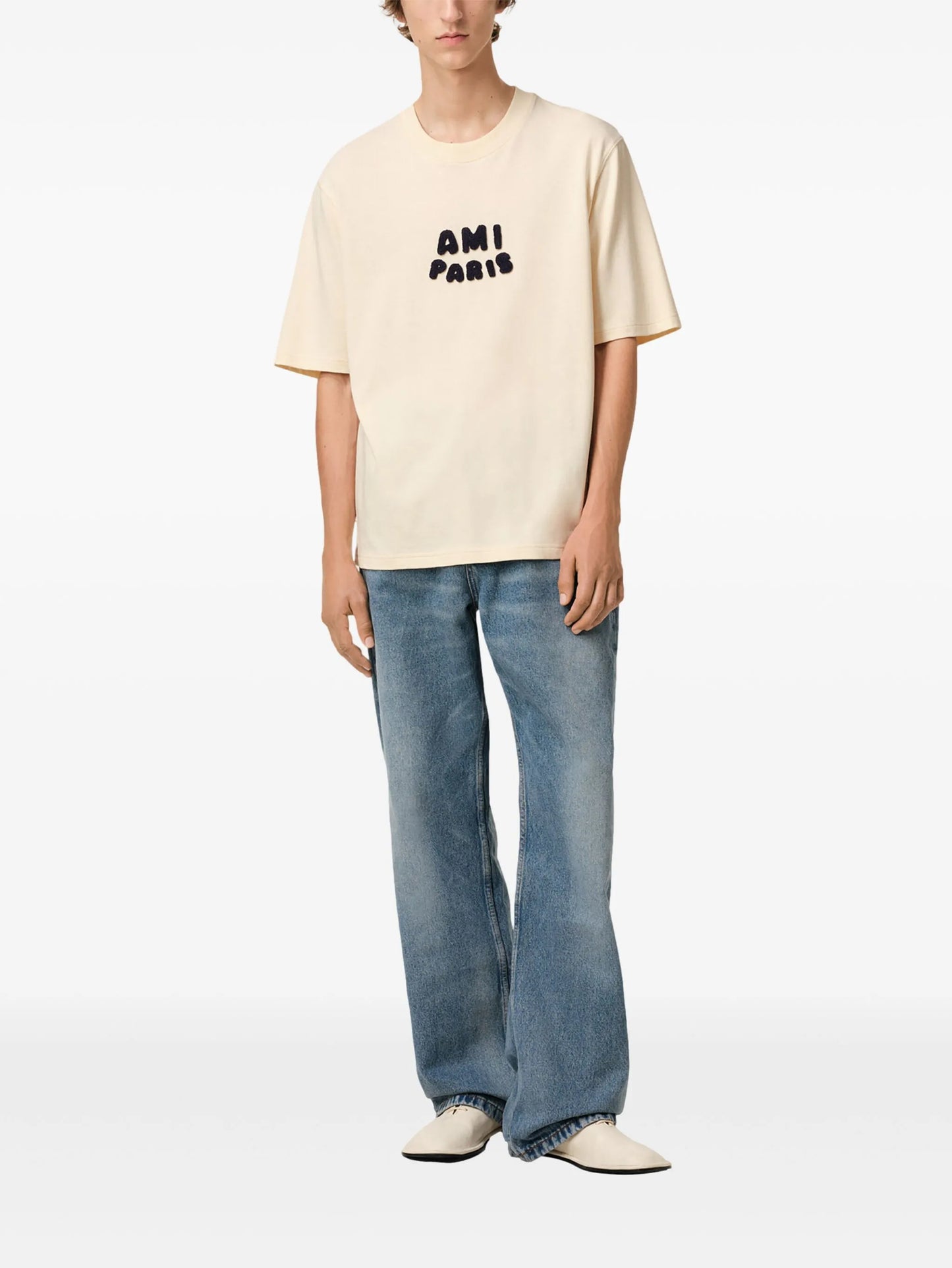 AMI ALEXANDRE MATTIUSSI Ami Paris Patch T-shirt Light Beige - MAISONDEFASHION.COM