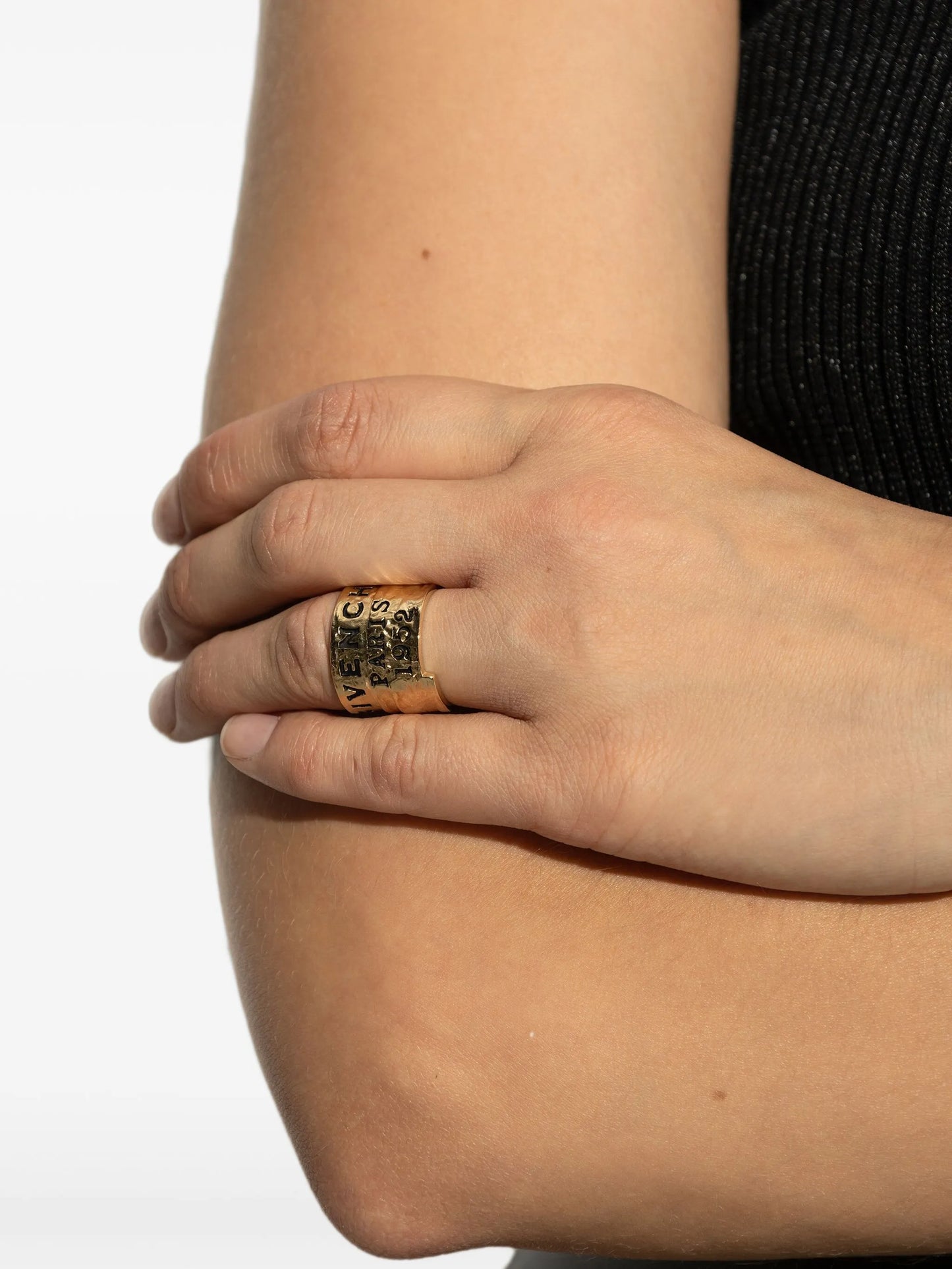 GIVENCHY WOMEN 1952 Logo Engraved Tape Ring Antic Golden - MAISONDEFASHION.COM