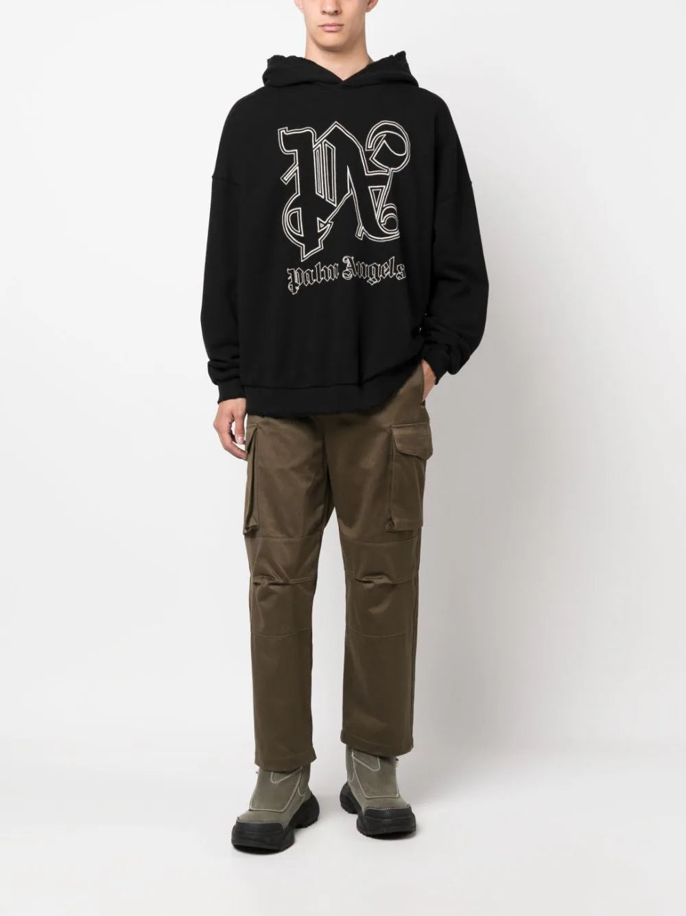 PALM ANGELS MEN Pa Monogram Statement Hoodie Black - MAISONDEFASHION.COM