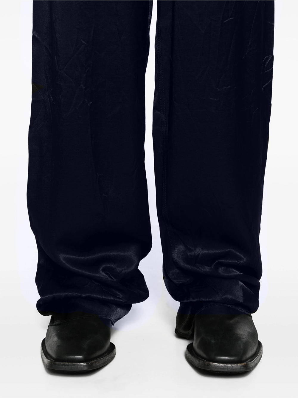 BALENCIAGA High-Waist Straight-Leg Trousers Dark Navy - MAISONDEFASHION.COM