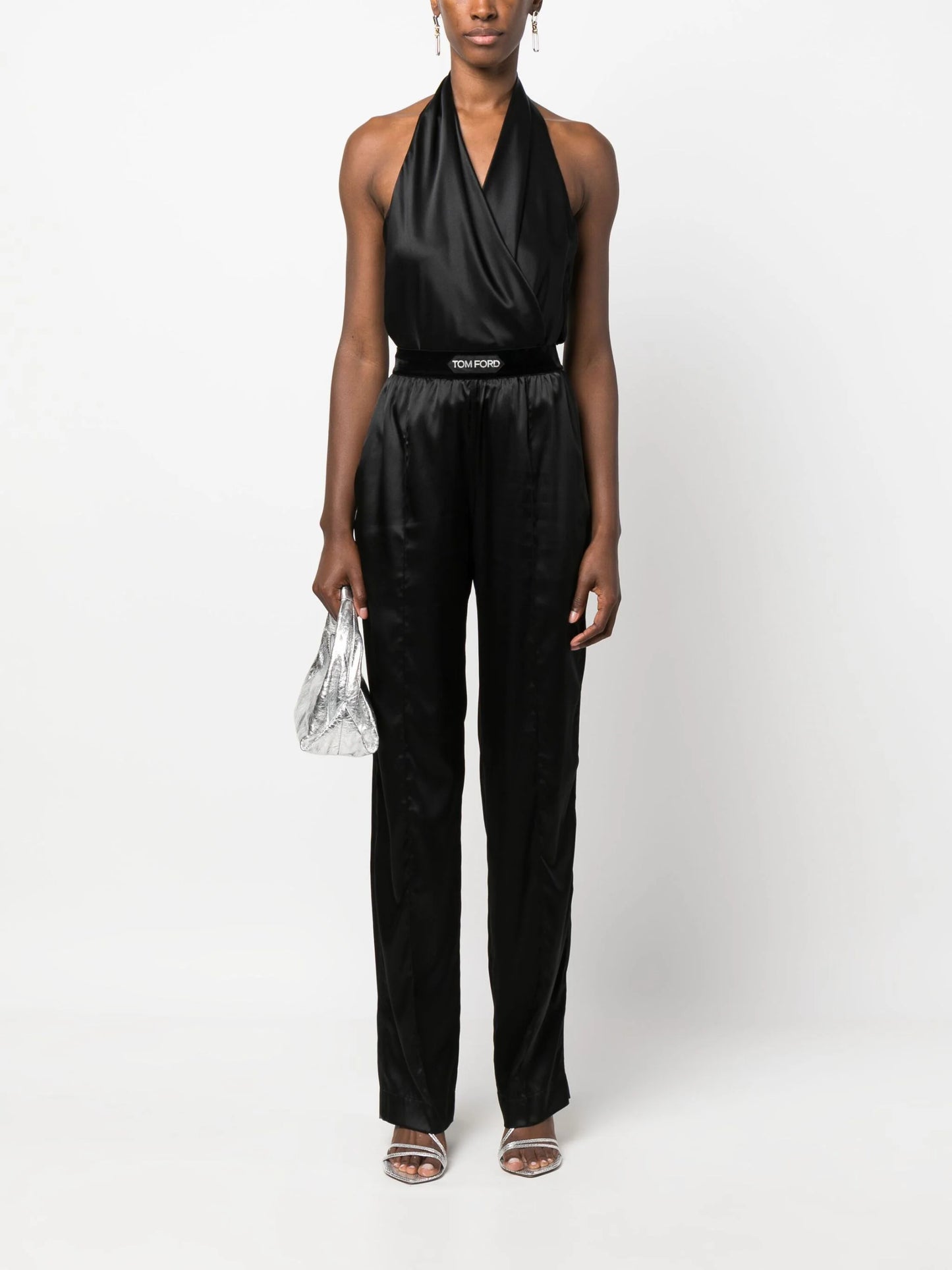 TOM FORD WOMEN Logo Waistband Trousers Black/White - MAISONDEFASHION.COM