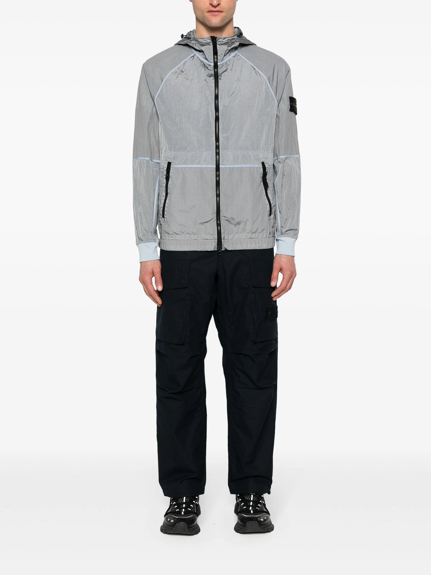 9090 Piping Shell Hooded Jacket ライトグレーXL Formal Performance Hooded Jacket | GUESS