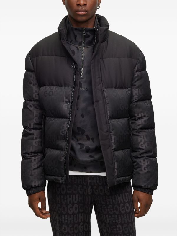 HUGO MEN Slim-fit Water-repellent Puffer Jacket Black - MAISONDEFASHION.COM