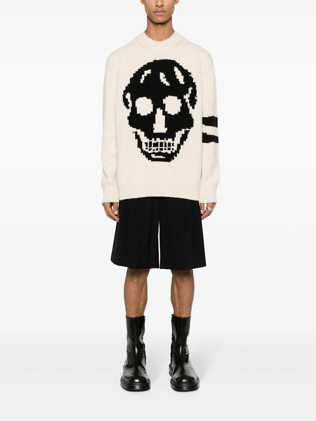 ALEXANDER MCQUEEN Skull Intarsia Knit Sweatshirt Ivory/Black - MAISONDEFASHION.COM