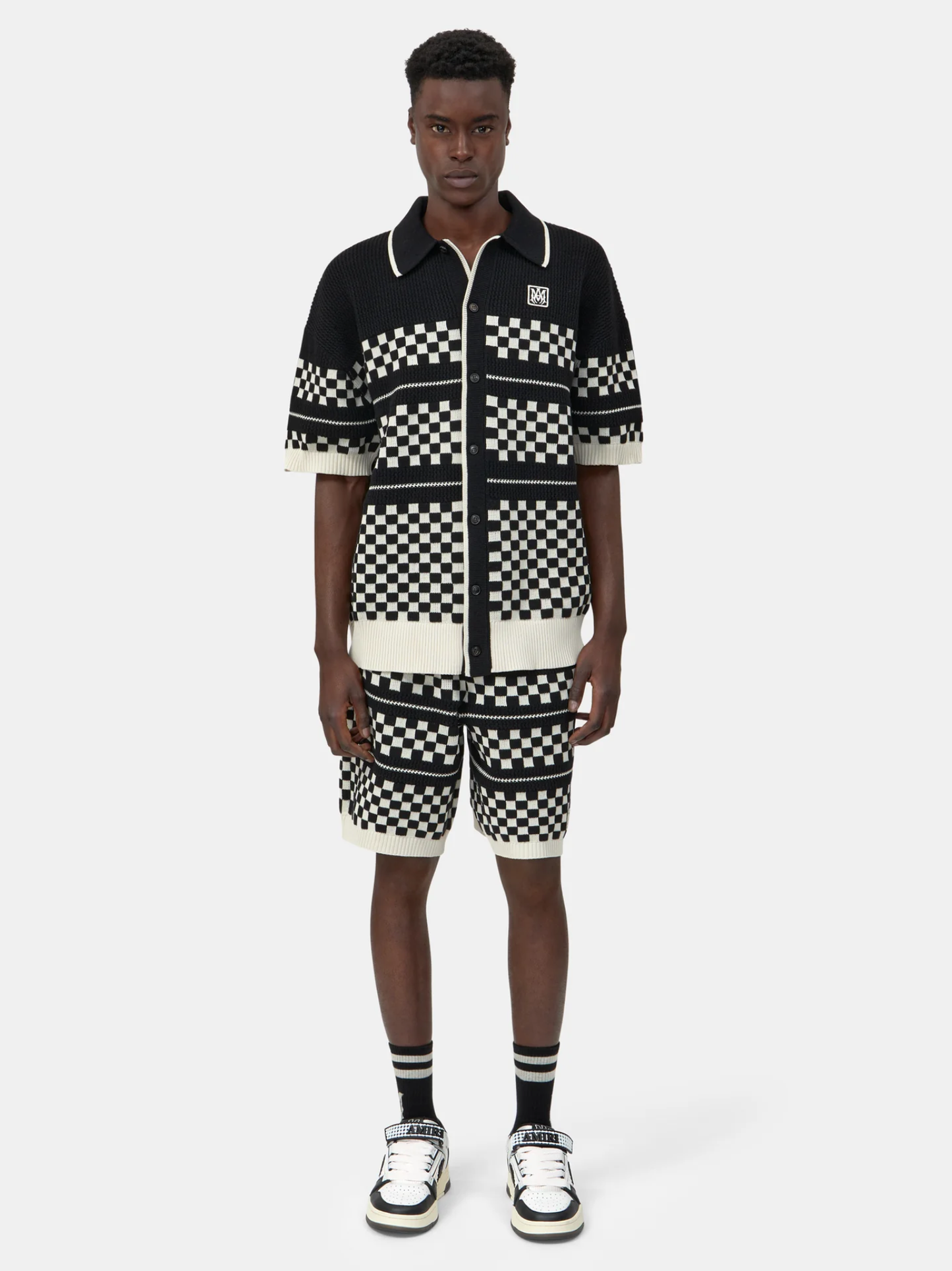 AMIRI Checkered Mesh Shorts Black - MAISONDEFASHION.COM