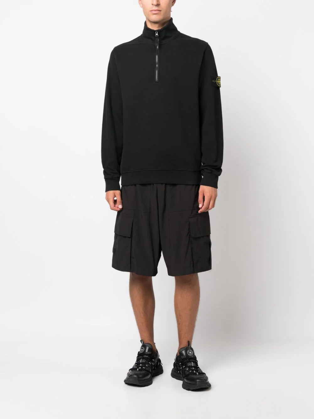 STONE ISLAND Quarter Zip Sweatshirt Black - MAISONDEFASHION.COM