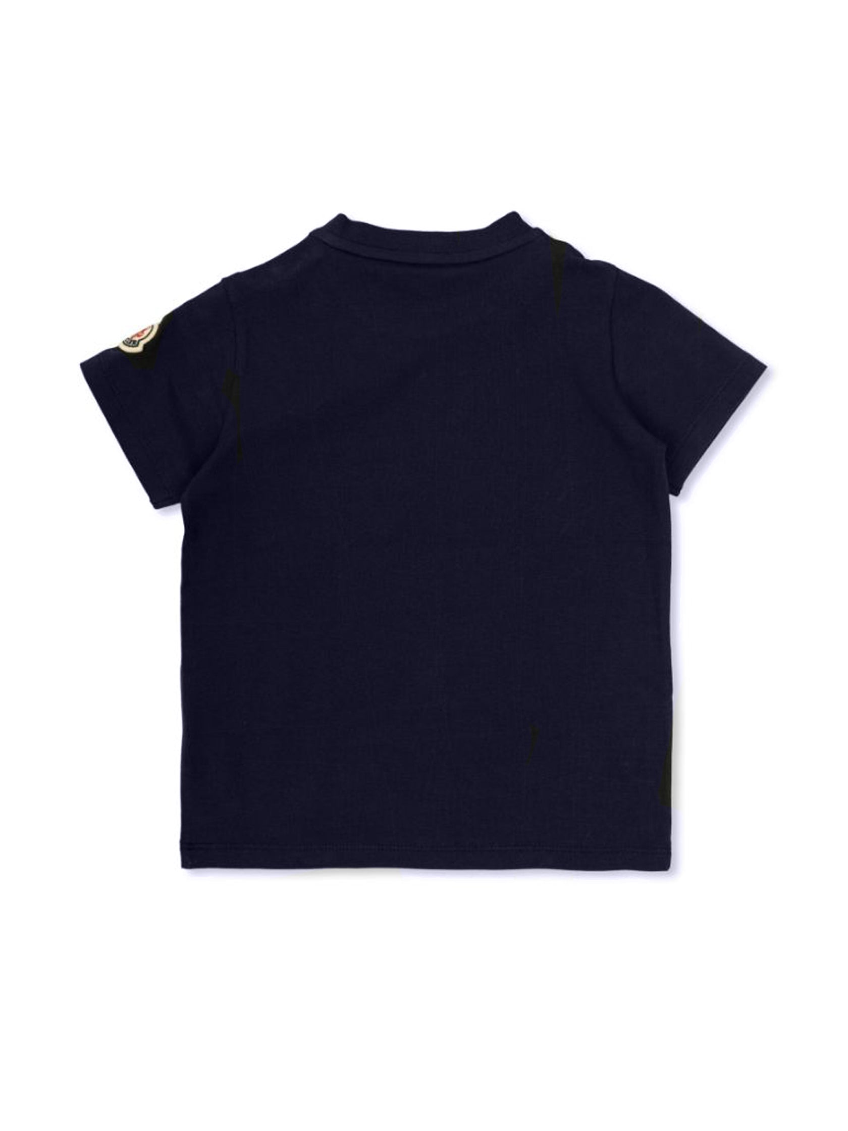 MONCLER BABY Boys Multi Logo Print Cotton T Shirt Navy MAISONDEFASHION.COM