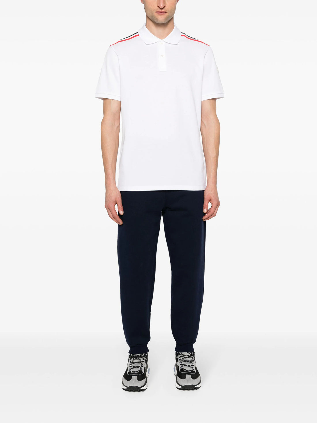 MONCLER Multi Stripe Logo Polo Shirt White - MAISONDEFASHION.COM