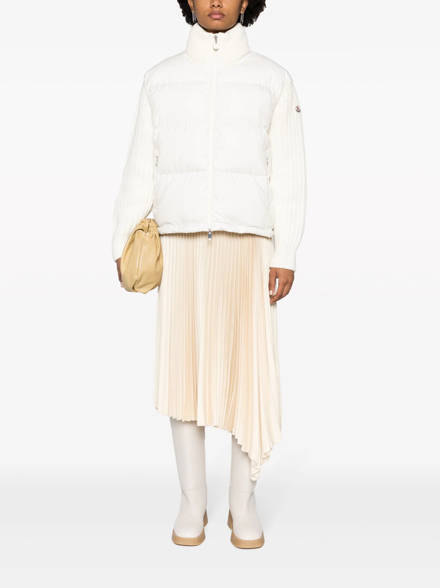 MONCLER WOMEN Logo Patch Padded Wool Cardigan White - MAISONDEFASHION.COM