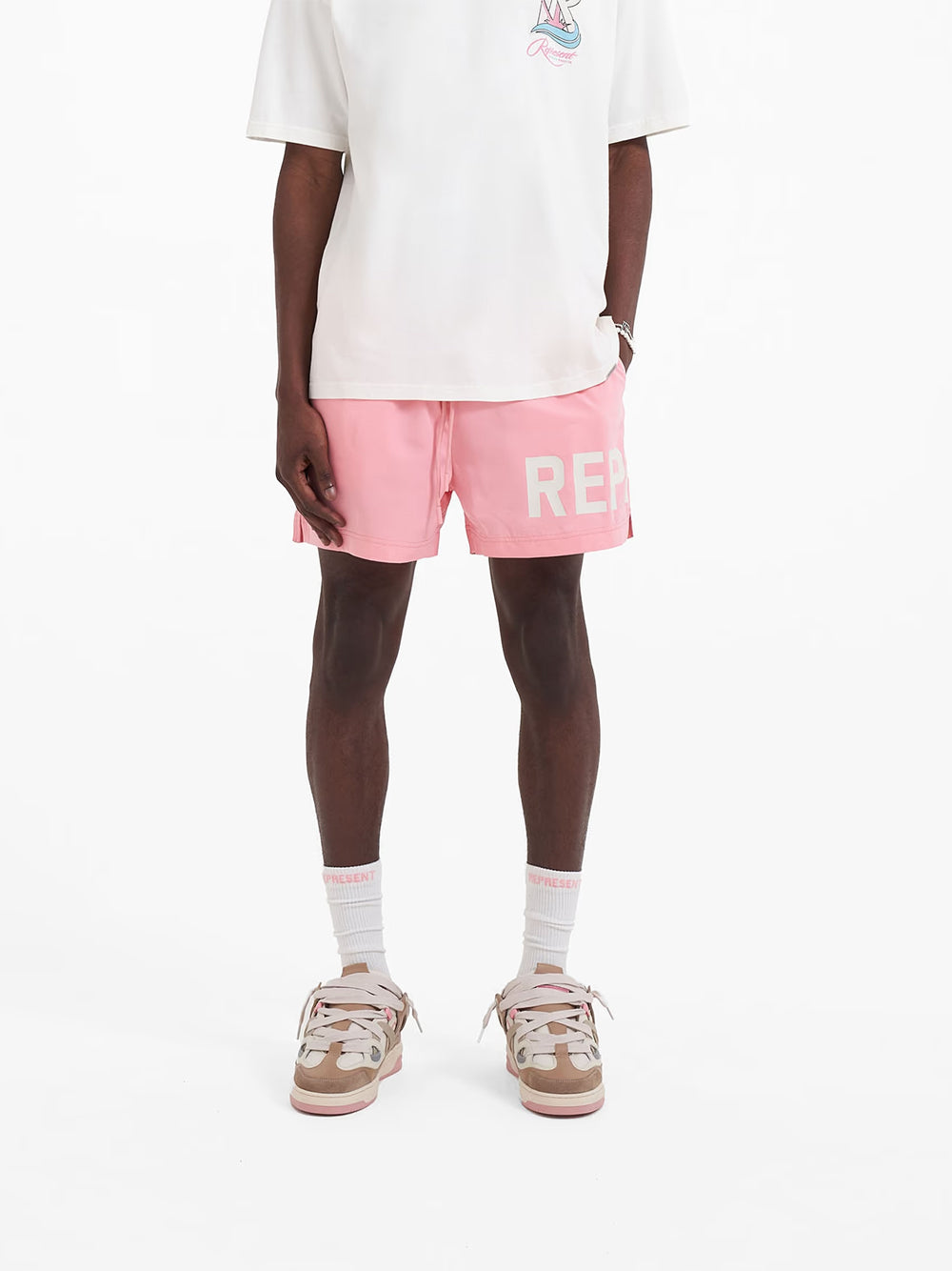 REPRESENT Logo Print Drawstring Swim Shorts Flamingo Pink