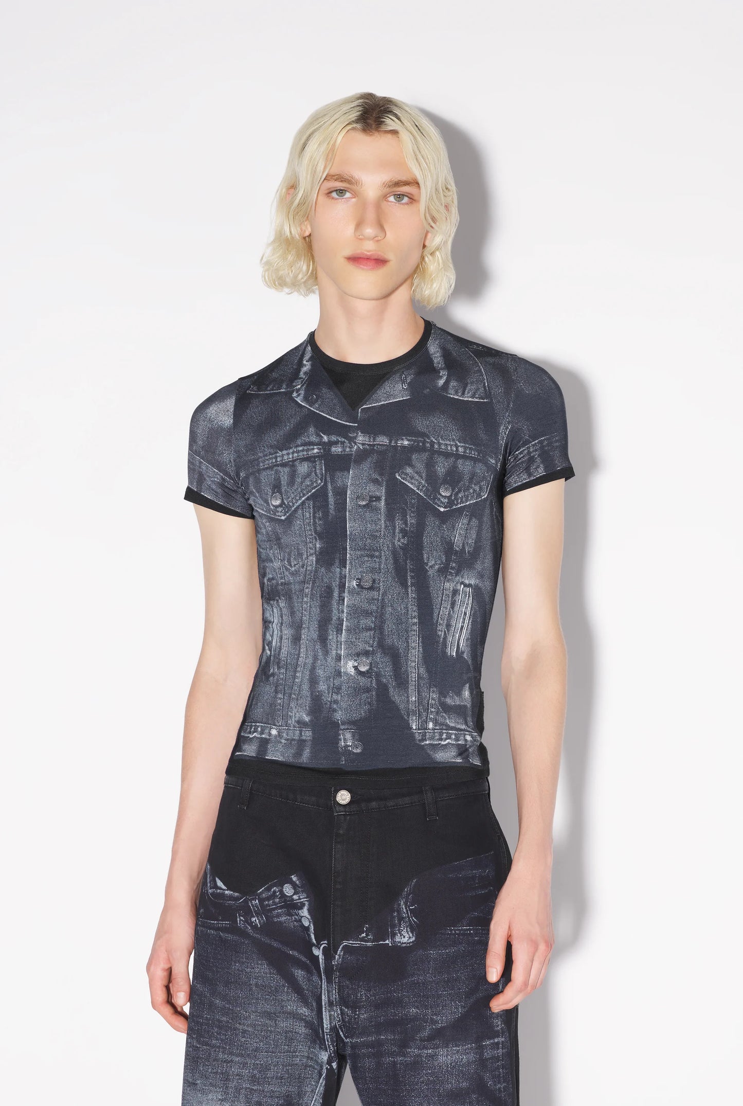 JEAN PAUL GAULTIER UNISEX Trompe L'oeil Jersey T-Shirt Black/Grey JEAN PAUL GAULTIER UNISEX Trompe L'oeil Jersey T-Shirt Black/Grey
