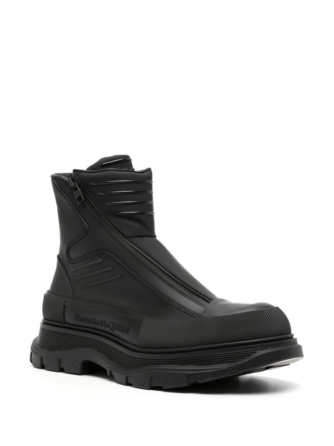 ALEXANDER MCQUEEN Tread Slick 45mm Leather Boots Black - MAISONDEFASHION.COM
