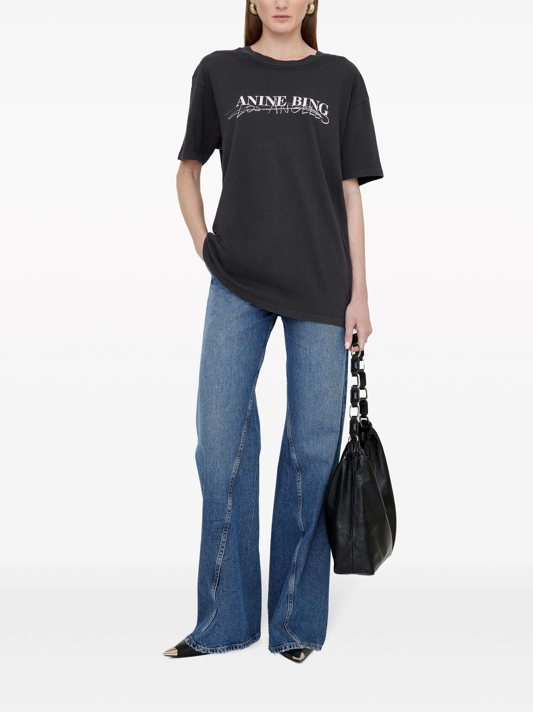 ANINE BING WOMEN Walker Cotton T-Shirt Vintage Black - MAISONDEFASHION.COM