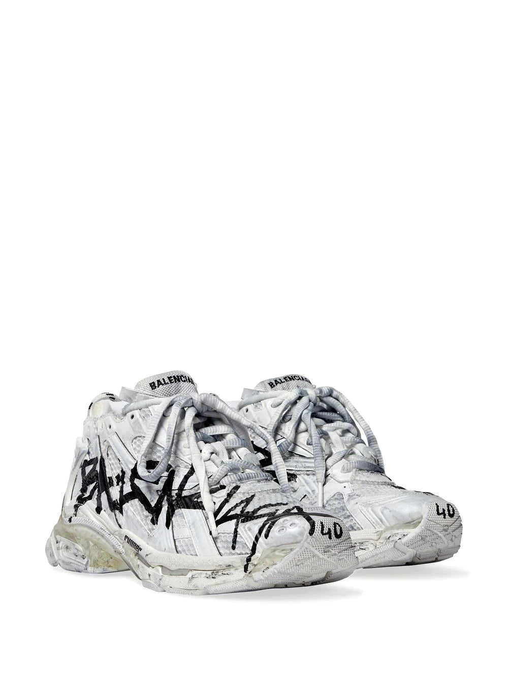 BALENCIAGA Graffiti Runner Sneakers White/Black - MAISONDEFASHION.COM