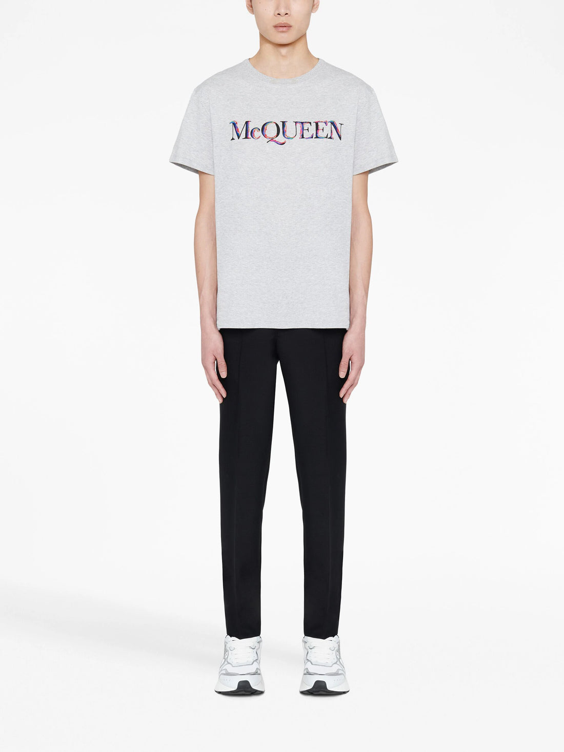 ALEXANDER MCQUEEN Logo Print T-Shirt Light Pale Grey Mix - MAISONDEFASHION.COM