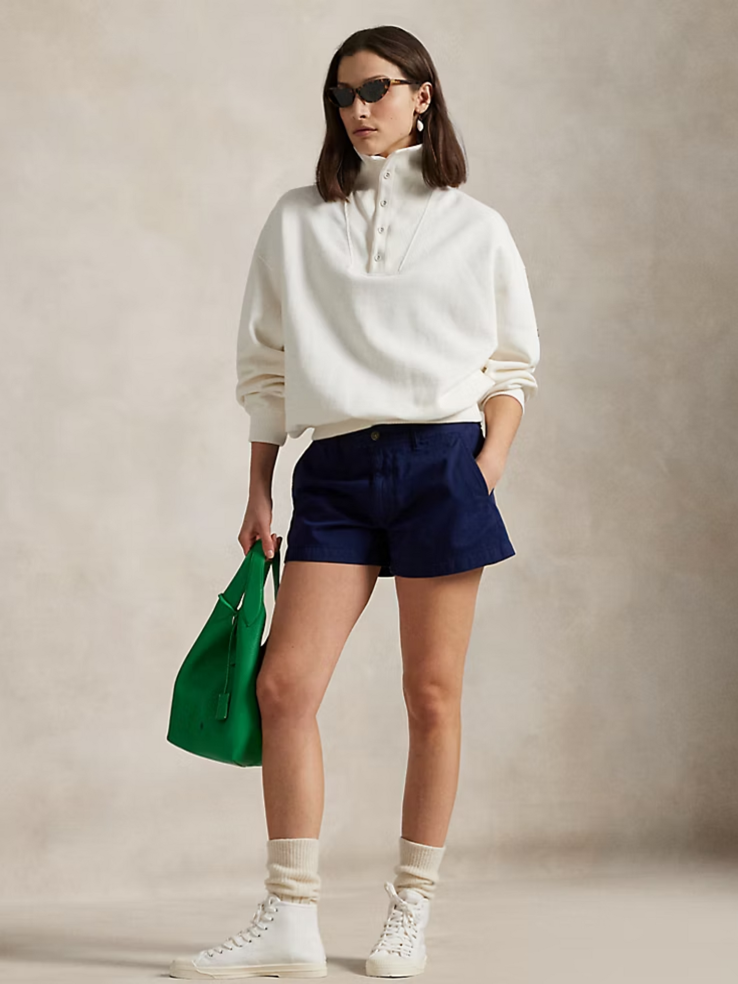 RALPH LAUREN WOMEN Cotton Chino Short Navy - MAISONDEFASHION.COM