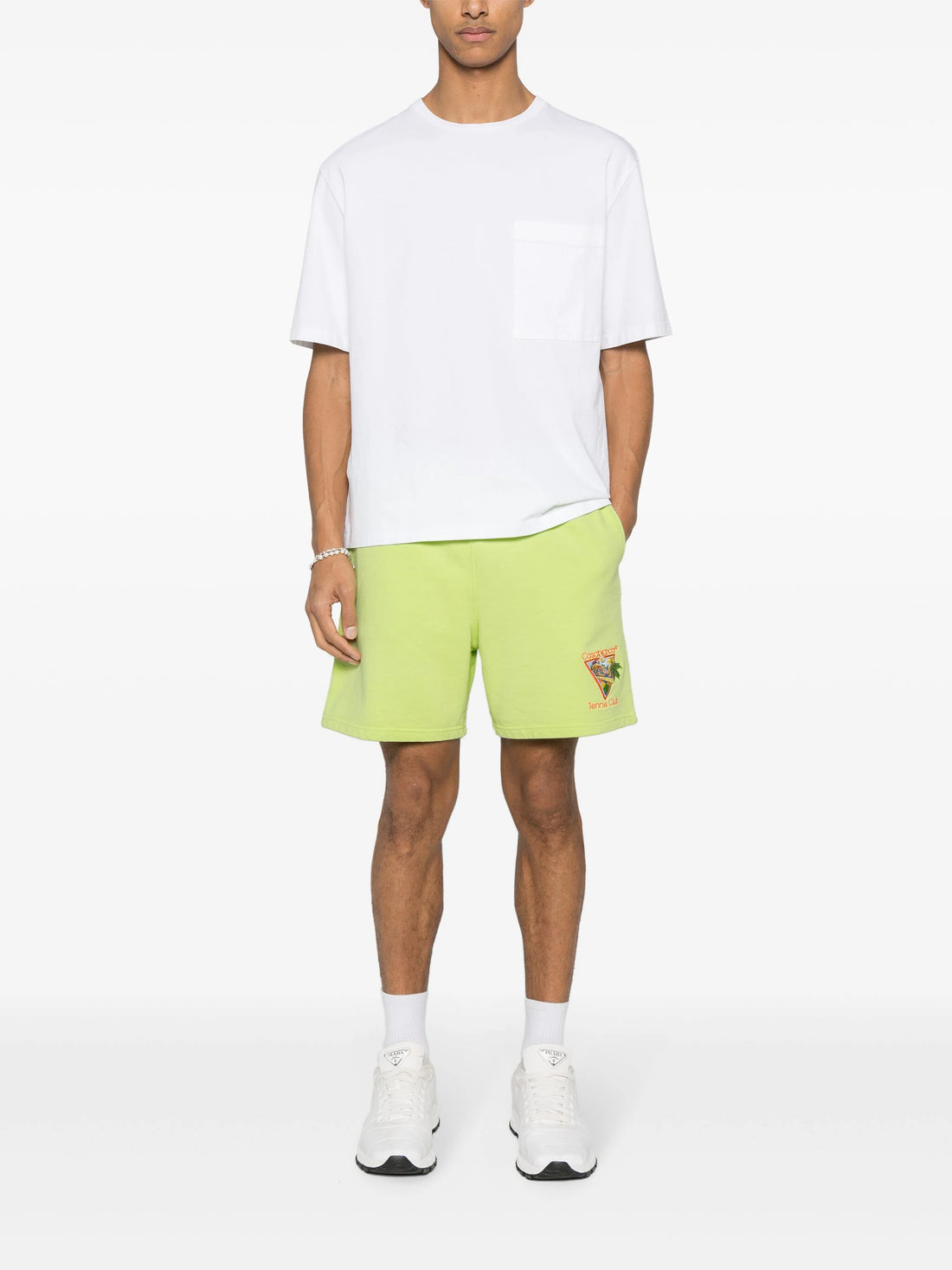 CASABLANCA MEN Afro Cubism Tennis Club Embroidered Sweat Shorts Pale Green - MAISONDEFASHION.COM