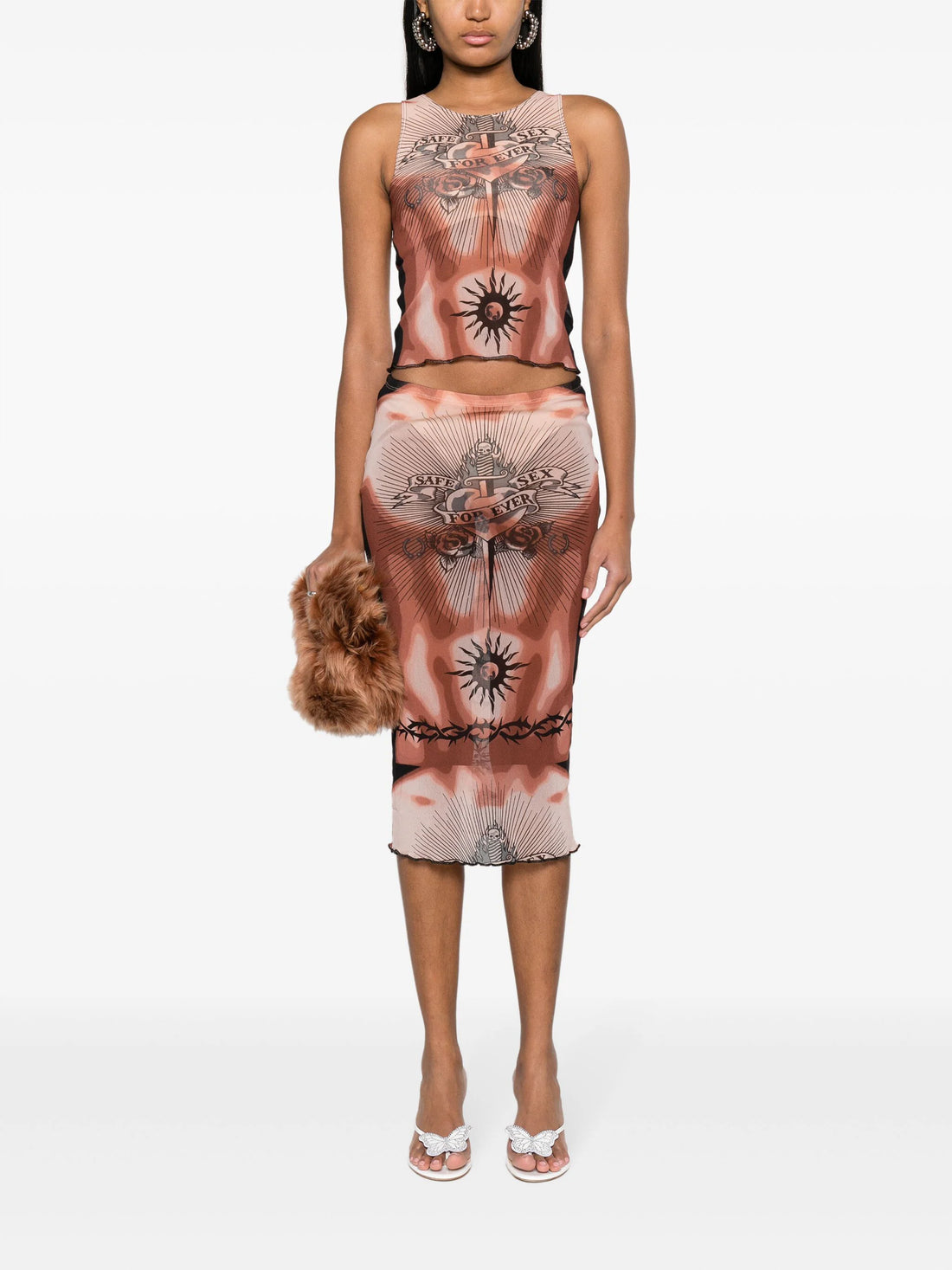 JEAN PAUL GAULTIER WOMEN Graphic Printed Tank Top Nude/Brown/Black - MAISONDEFASHION.COM