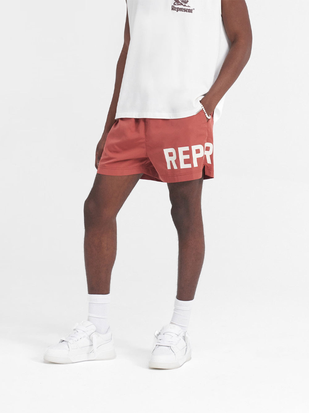 REPRESENT Logo Print Drawstring Swim Shorts Sunrise