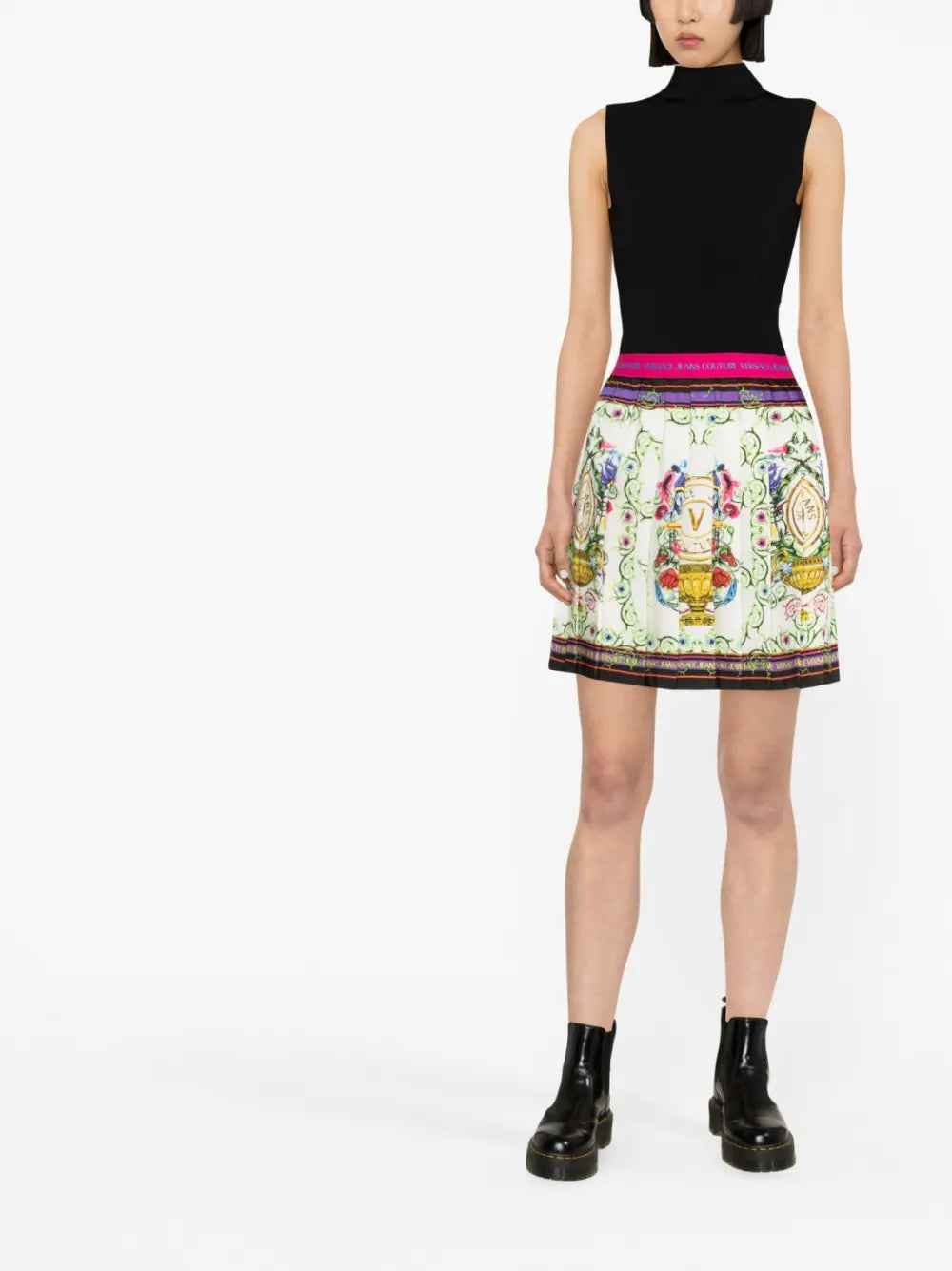 VERSACE WOMEN V Emblem Garden Print Mini Skirt Multi - MAISONDEFASHION.COM