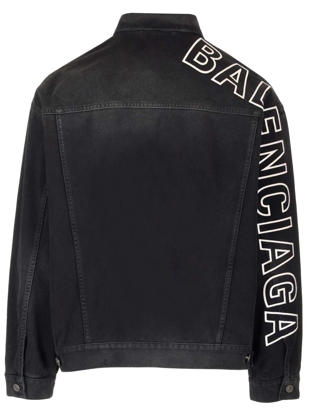BALENCIAGA UNISEX Logo Embroidered Denim Jacket Sunbleached Black - MAISONDEFASHION.COM