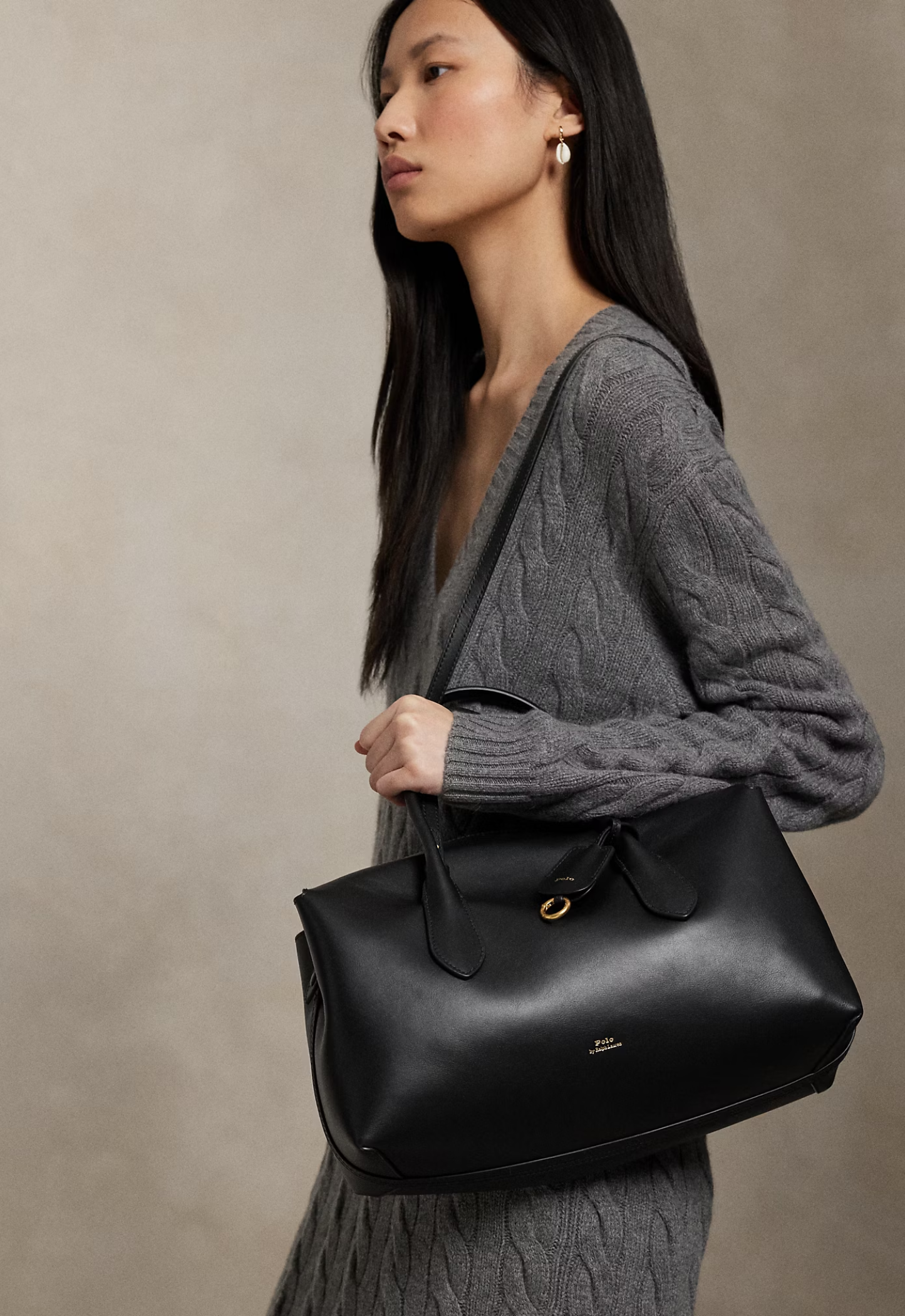 RALPH LAUREN WOMENS Bellport Leather Satchel Black - MAISONDEFASHION.COM