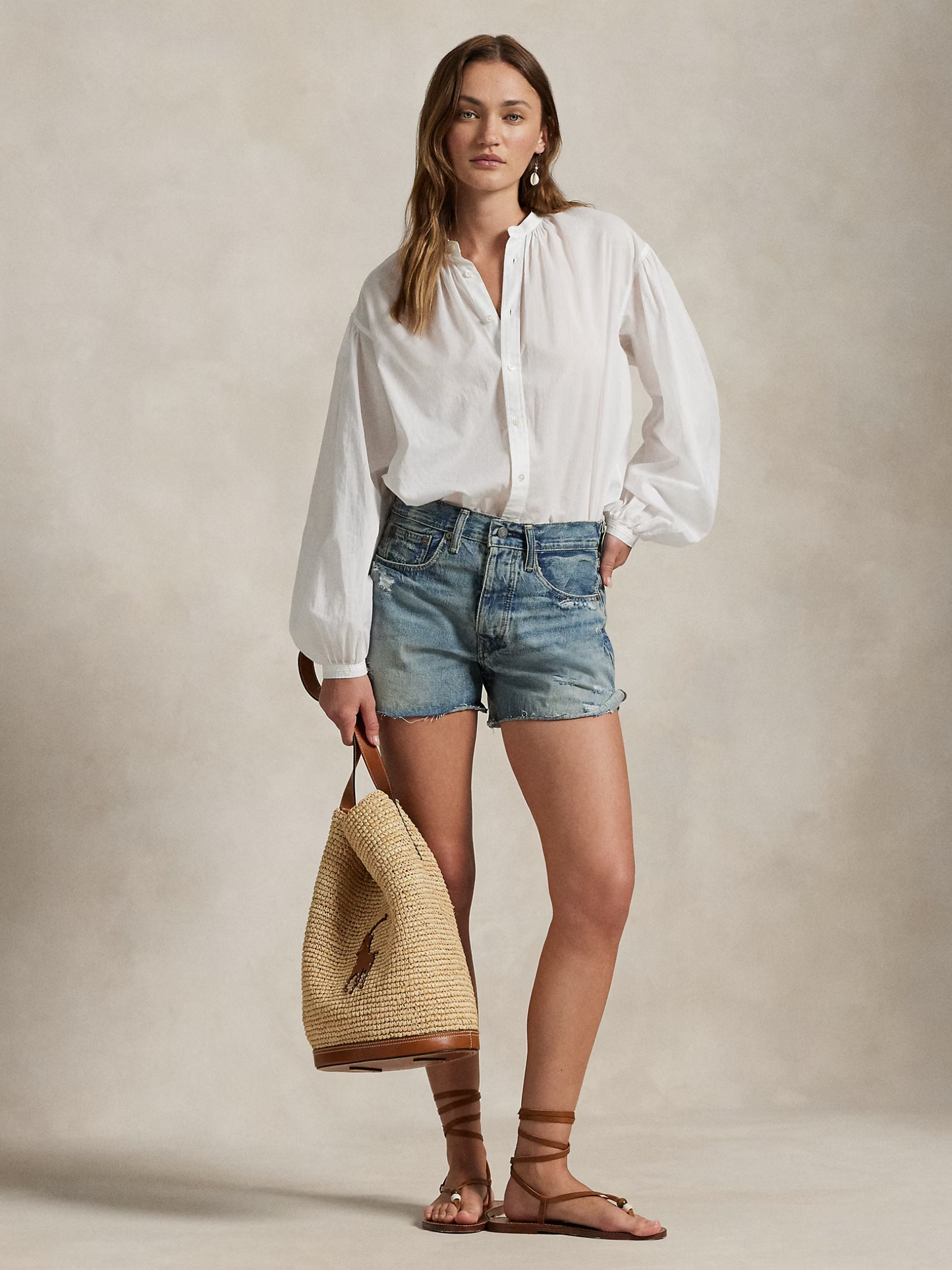 RALPH LAUREN WOMEN Distressed-Hem Denim Shorts Blue - MAISONDEFASHION.COM