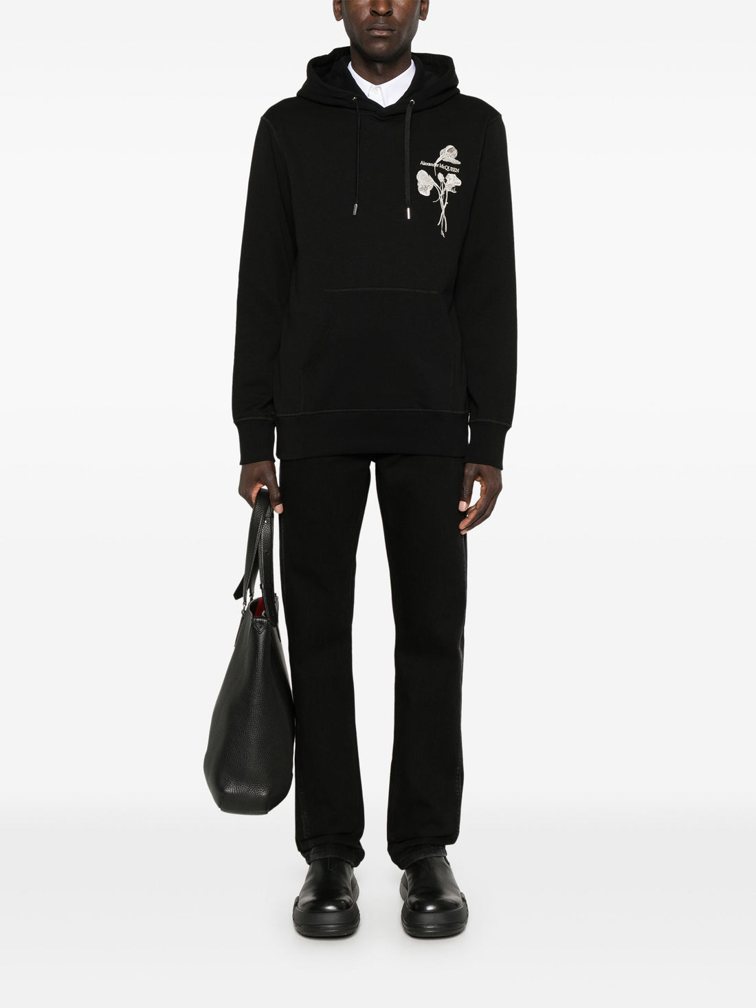 ALEXANDER MCQUEEN Logo Embroidered Hoodie Black